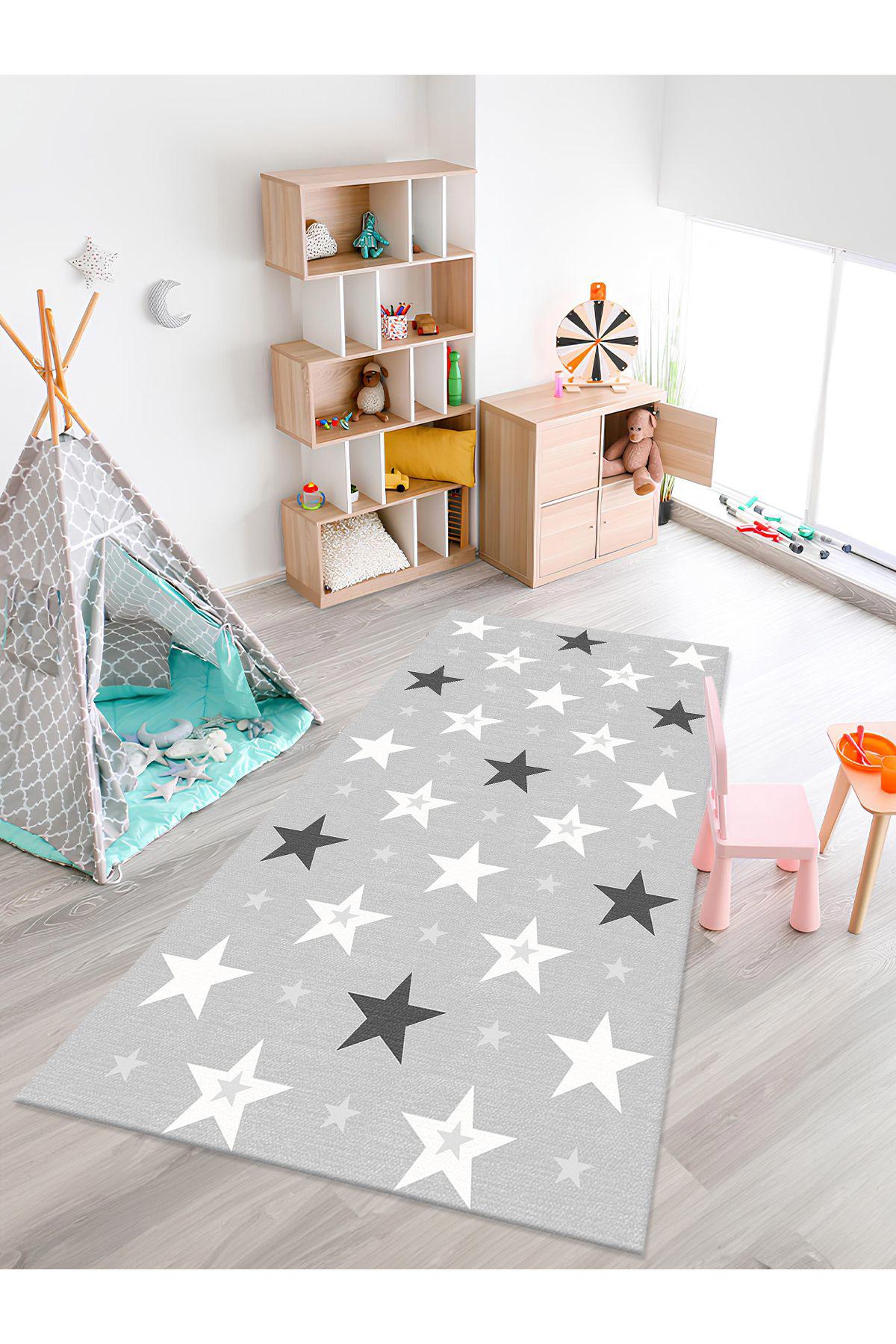 İnspira Krem 12 mm Polyester Antibakteriyel-Toz Tutmaz Yıkanabilir İnce Kaymaz Taban Dikdörtgen Makine Dokuma Çocuk Odası Halısı 120x180 cm