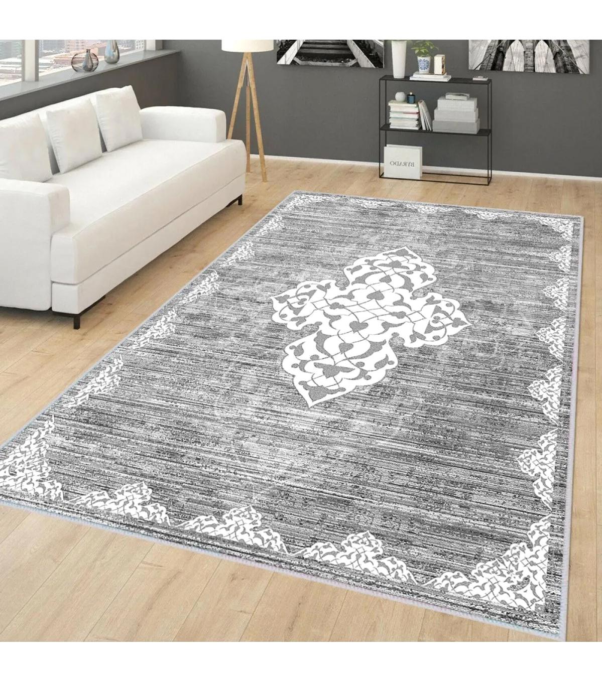 Rovigo Home RVG0300-SD1088 Gri 8 mm Polyester Antibakteriyel-Leke Tutmaz-Toz Tutmaz Yıkanabilir İnce Kaymaz Dot Taban Dikdörtgen Makine Dokuma Salon Halısı 80x100 cm