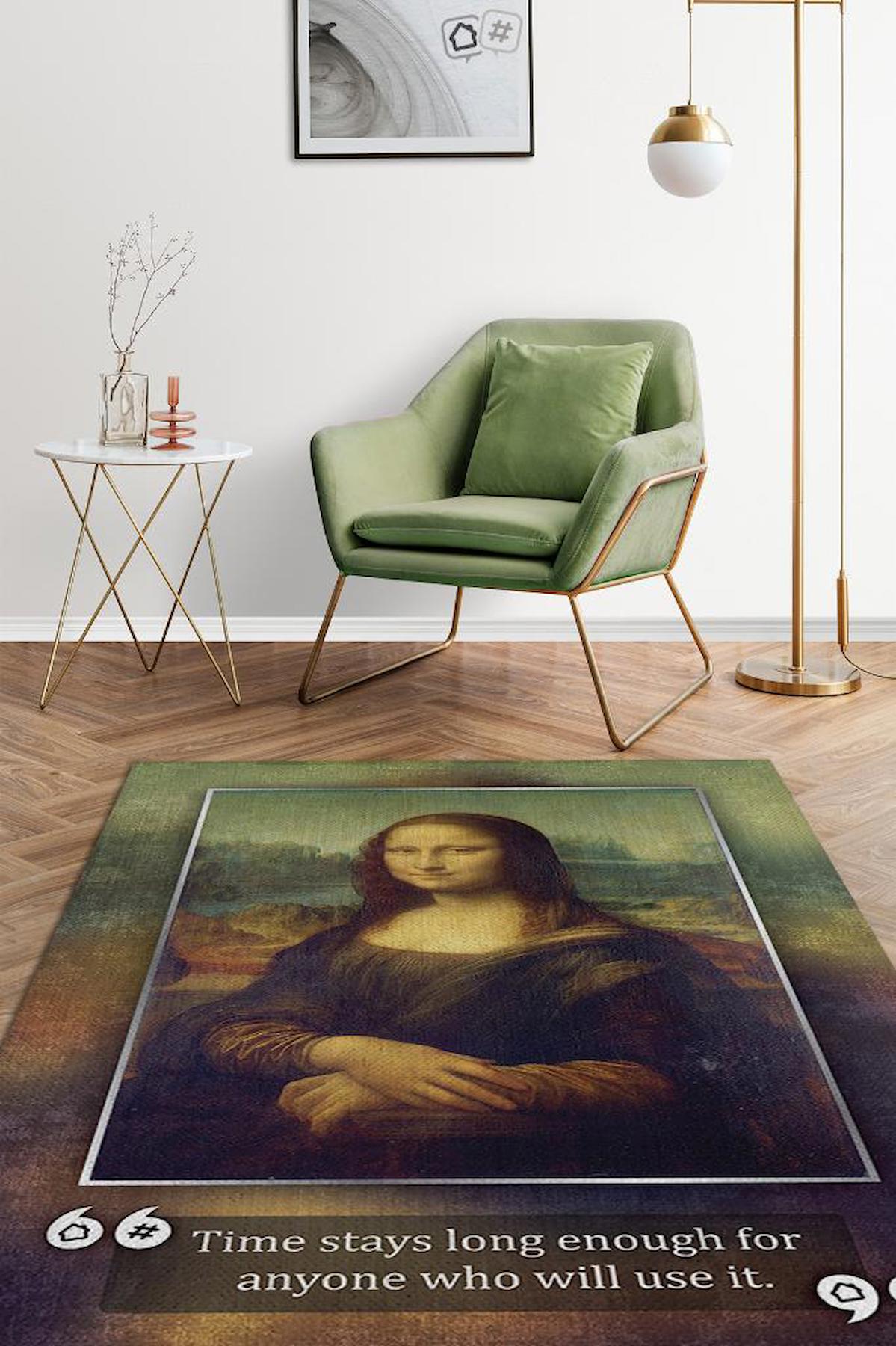 Homshtag Mona Lisa Da Vinci Krem 4 mm Pamuk Antistatik Yıkanabilir İnce Kaymaz Dikdörtgen Makine Dokuma Salon Halısı 80x180 cm