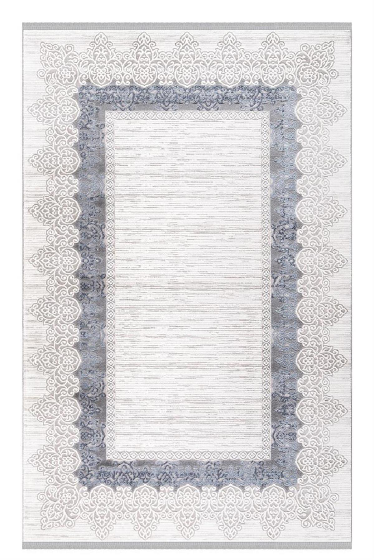 İpek Mekik Halı Anisa 15954 Mavi 10 mm Akrilik Yıkanabilir Orta Kaymaz Jüt Taban Dikdörtgen Makine Dokuma Antre-Çocuk Odası-Salon-Yatak Odası Halısı 160x230 cm