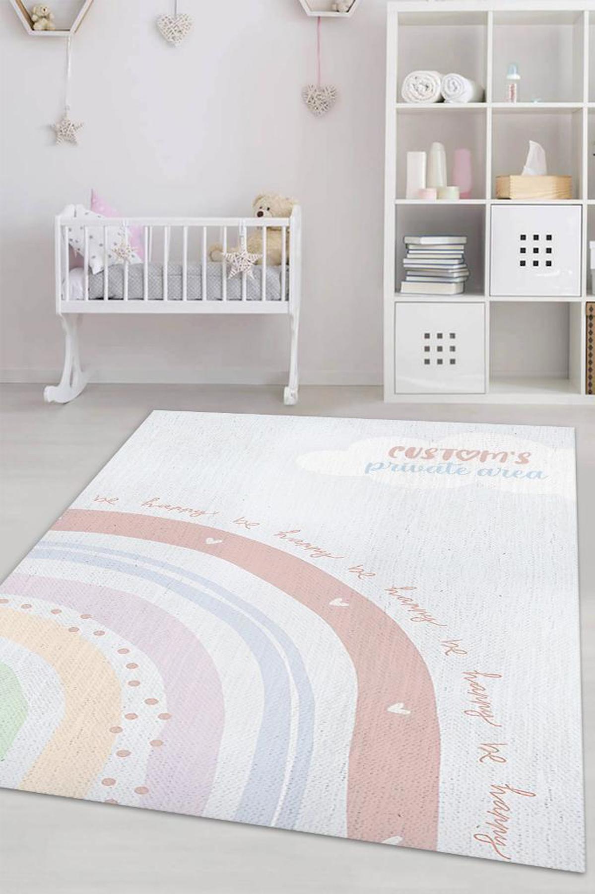 Homshtag Bebeğimin Alanı Krem 4 mm Pamuk Antistatik Yıkanabilir İnce Kaymaz Dikdörtgen Makine Dokuma Çocuk Odası Halısı 195x290 cm