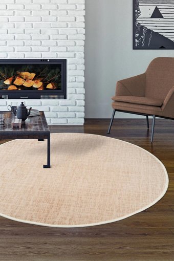 Dijidekor Stylish Vizon 7 mm Polyester Antistatik Yıkanabilir Orta Kaymaz Dot Taban Yuvarlak Makine Dokuma Oturma Odası Halısı 180x180 cm