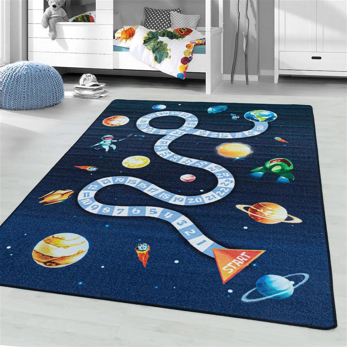 Red Halı Mavi 8 mm Polipropilen Antialerjenik Yıkanabilir Orta Kaymaz Jüt Taban Dikdörtgen Makine Dokuma Çocuk Odası Halısı 160x230 cm