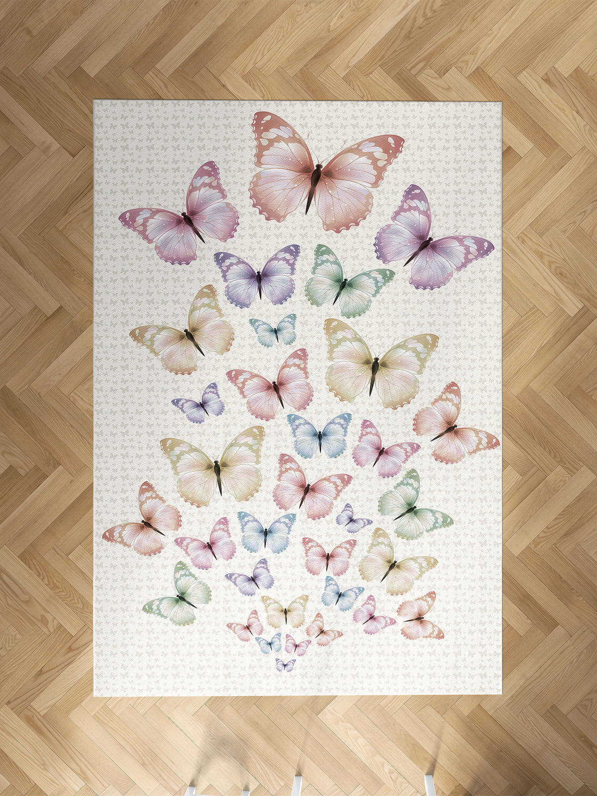 Mekta Home Kelebek Krem 10 mm Antibakteriyel Yıkanabilir İnce Kaymaz Dot Taban Dikdörtgen Makine Dokuma Çocuk Odası Halısı 80x150 cm