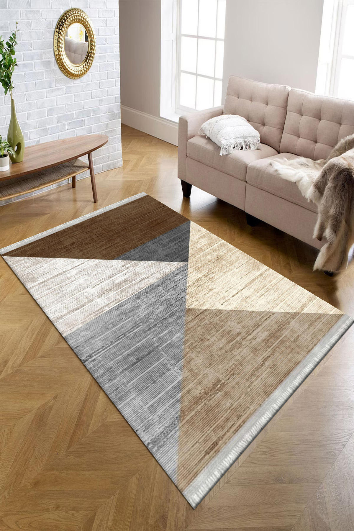Kreatif Halı Kahverengi 4 mm Polyester Antibakteriyel Yıkanabilir İnce Kaymaz Dikdörtgen Makine Dokuma Balkon Halısı 80x140 cm