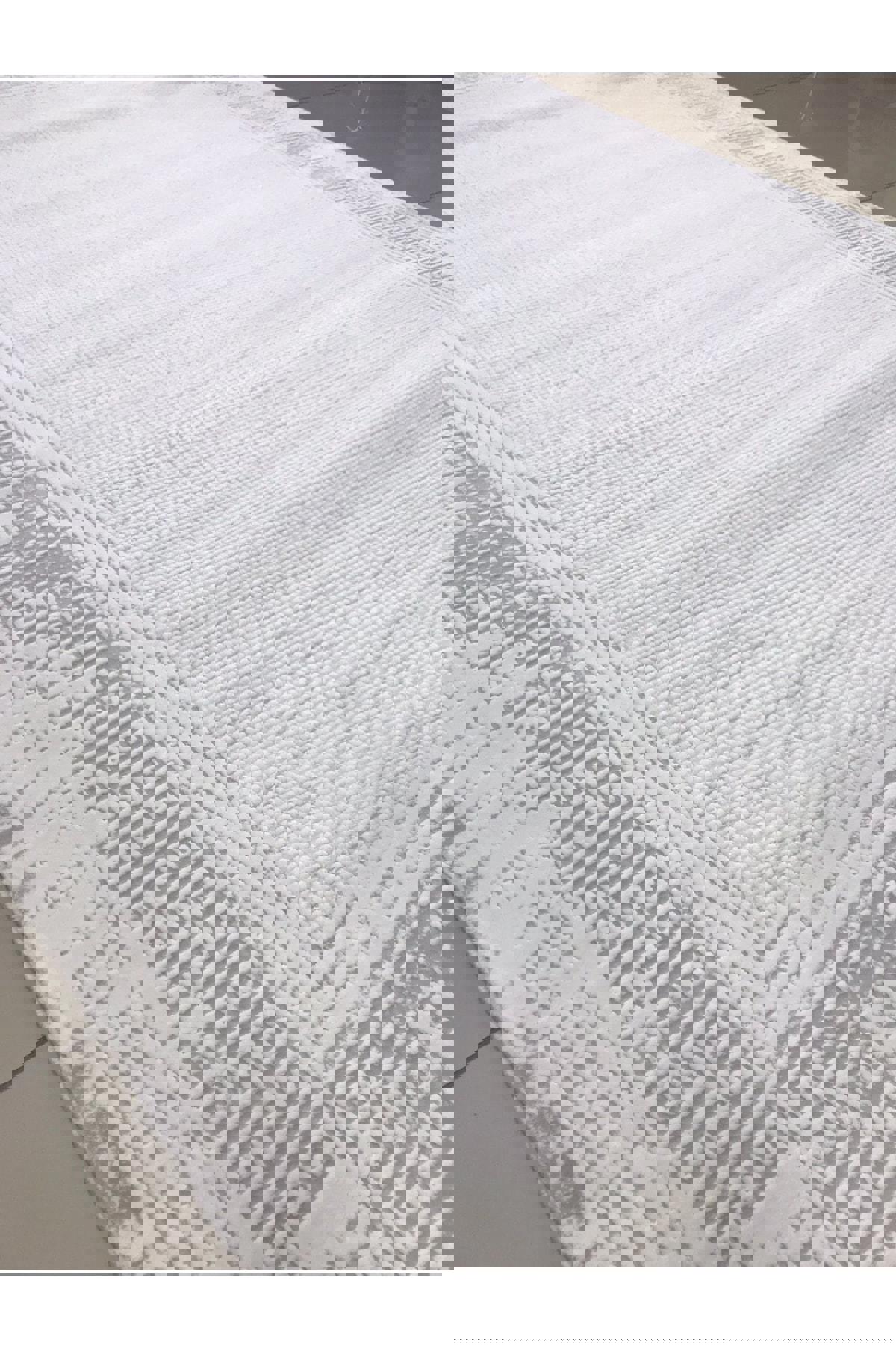 Merinos  Rodin 60894 Krem 11 mm Akrilik Toz Tutmaz Yıkanabilir Kalın Kaymaz Jel Taban Soyut Temalı Dikdörtgen Makine Dokuma Salon Halısı 100x150 cm