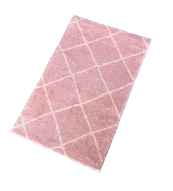 Jassrug Royal Beyaz-Pembe 15 mm Polyester Yıkanabilir Kalın Kaymaz Taban Dikdörtgen Makine Dokuma Halı 100x200 cm