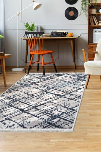 Dijidekor Trend Mavi 6 mm Polyester Antistatik Yıkanabilir Orta Kaymaz Dot Taban Dikdörtgen Makine Dokuma Salon Halısı 100x150 cm