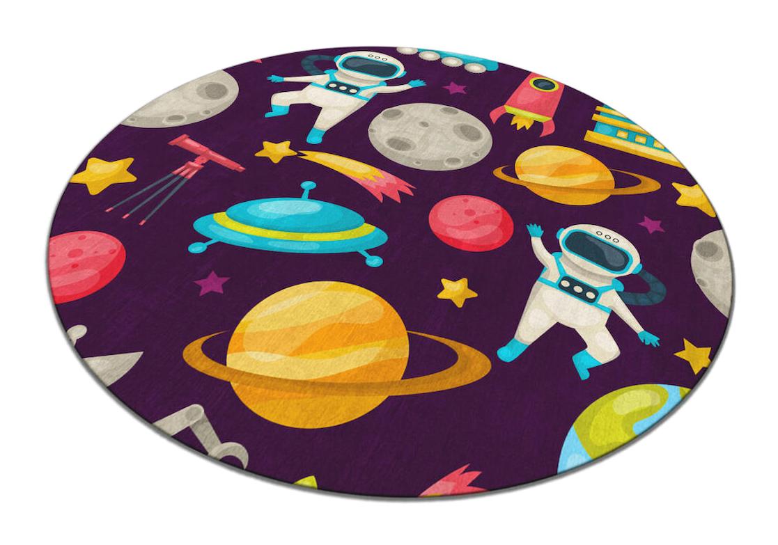Homefesto Krem 5 mm Polyester Leke Tutmaz Yıkanabilir İnce Kaymaz Taban Figürlü Yuvarlak Makine Dokuma Çocuk Odası Halısı 80x300 cm