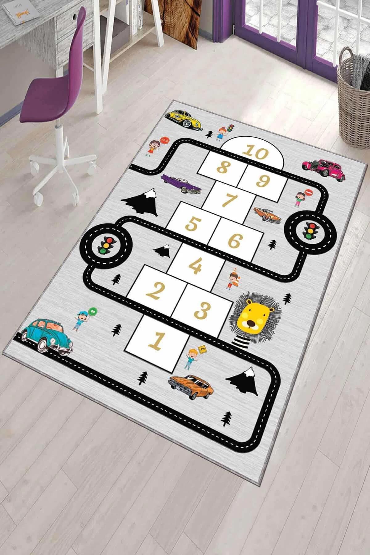 Viva Home AR154 Gri 7 mm Mikropolyester Toz Tutmaz Yıkanabilir İnce Kaymaz Dot Taban Dikdörtgen Makine Dokuma Çocuk Odası Halısı 160x230 cm