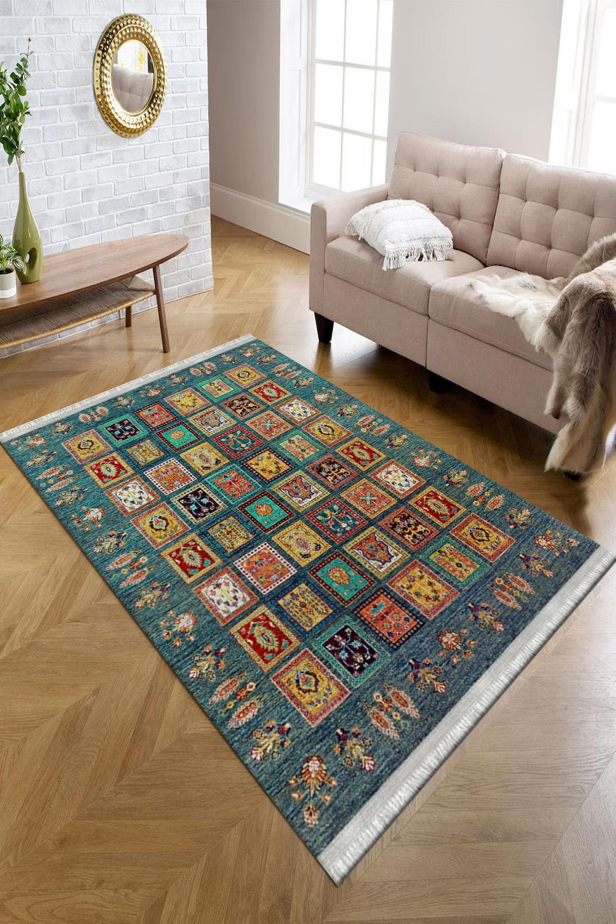 Kreatif Halı Çok Renkli 4 mm Polyester Antibakteriyel Yıkanabilir İnce Kaymaz Dot Taban Kare Makine Dokuma Salon Halısı