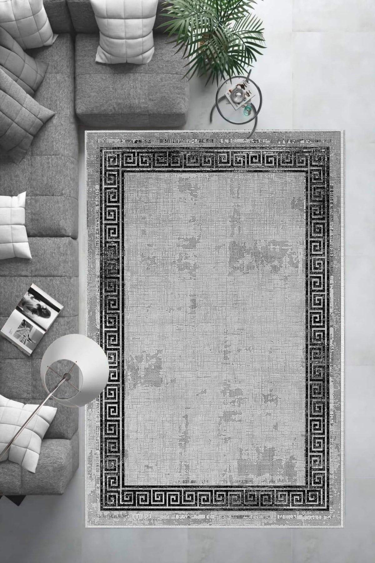 Aldora B1198 Gri 9 mm Deri Toz Tutmaz Yıkanabilir İnce Kaymaz Pamuk Taban Dikdörtgen Makine Dokuma Salon Halısı 100x300 cm
