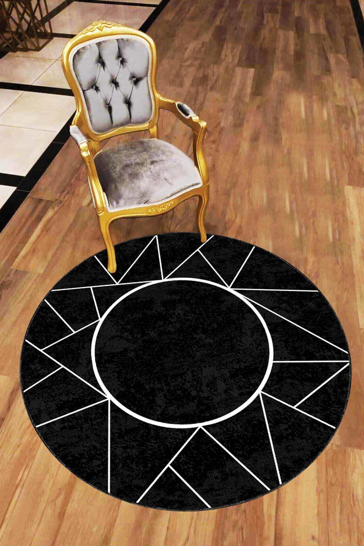 Viva Home AR401 Siyah 7 mm Mikropolyester Antibakteriyel Yıkanabilir İnce Kaymaz Lateks Taban Yuvarlak Makine Dokuma Salon Halısı 100x300 cm