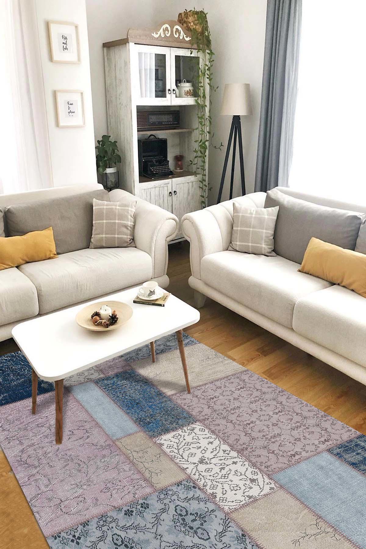 Latte Dizayn Colton Krem 0.5 mm Pamuk Antibakteriyel Yıkanabilir İnce Kaymaz Pamuk Taban Dikdörtgen Makine Dokuma Salon Halısı 160x160 cm