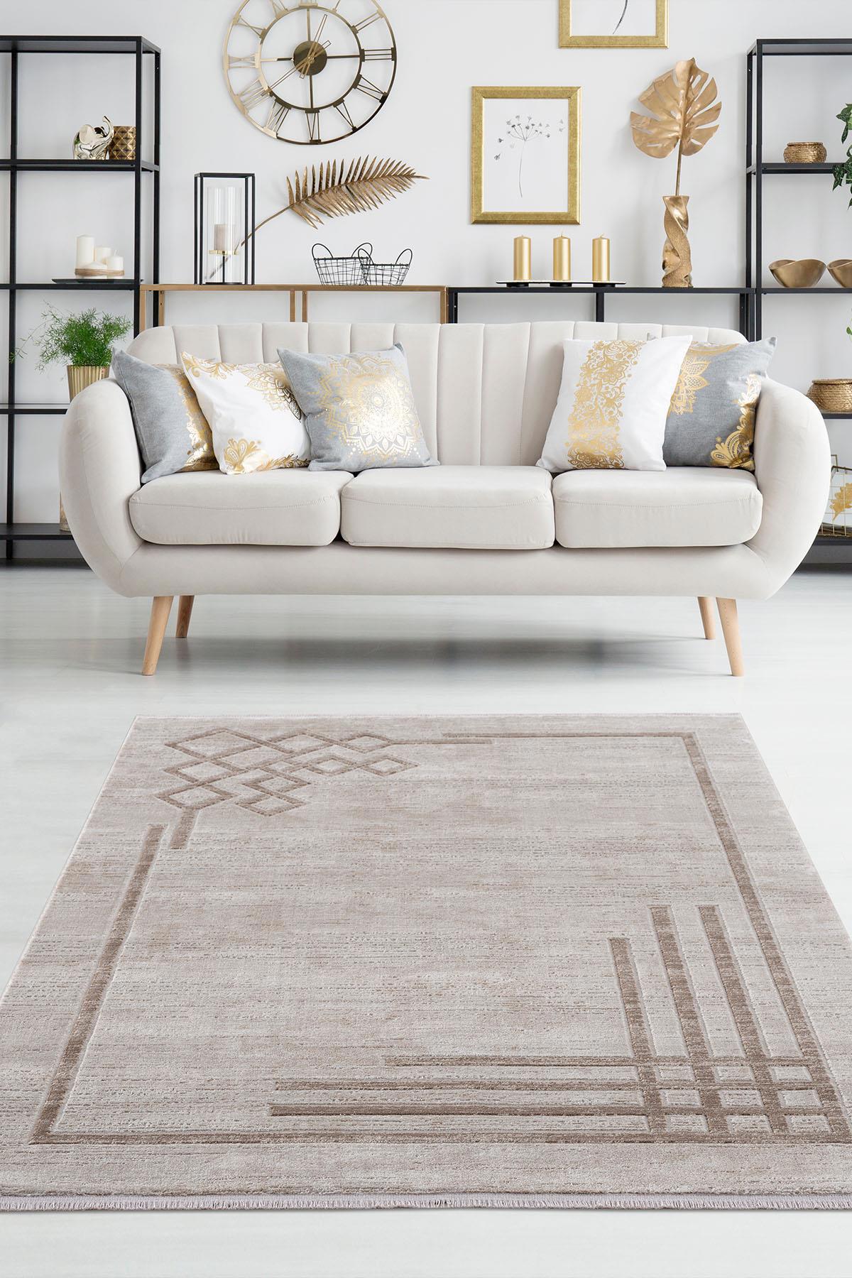 Petra Home Living Krem 10 mm Polipropilen Leke Tutmaz-Toz Tutmaz Yıkanabilir Orta Pamuk Taban Soyut Temalı Dikdörtgen Makine Dokuma Salon Halısı 80x150 cm