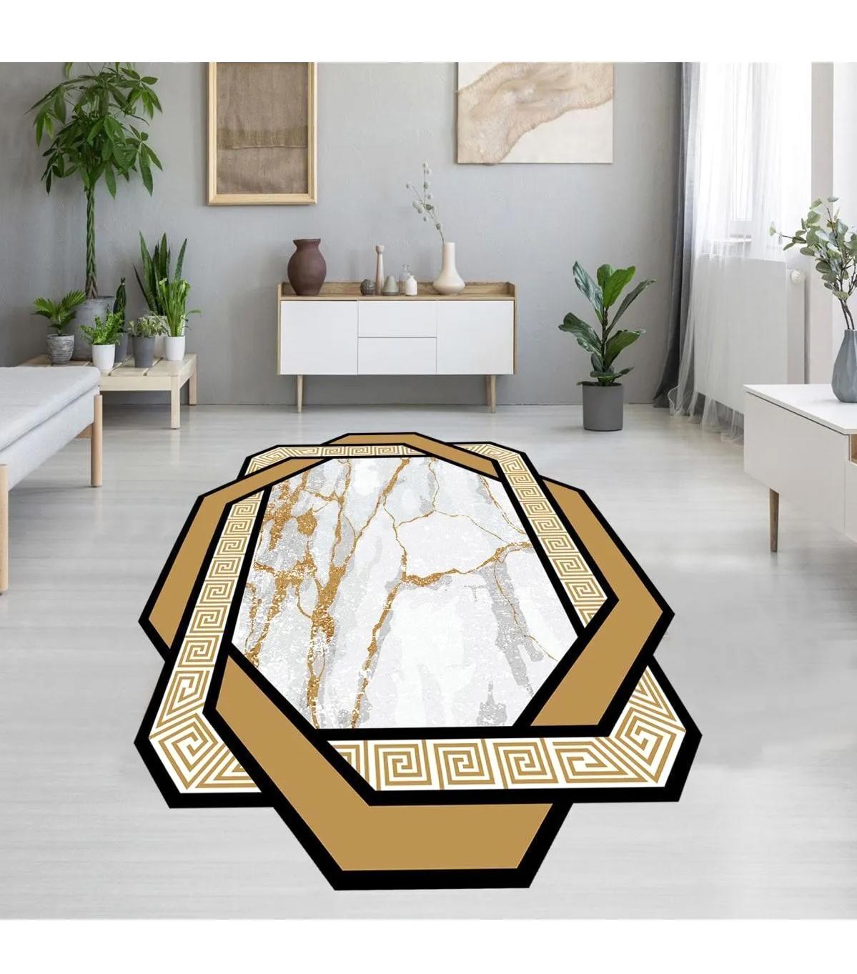 Rovigo Home RVG1909-SD115 Krem 8 mm Polyester Antibakteriyel-Leke Tutmaz-Toz Tutmaz Yıkanabilir İnce Kaymaz Dot Taban Dikdörtgen Makine Dokuma Salon Halısı 200x290 cm