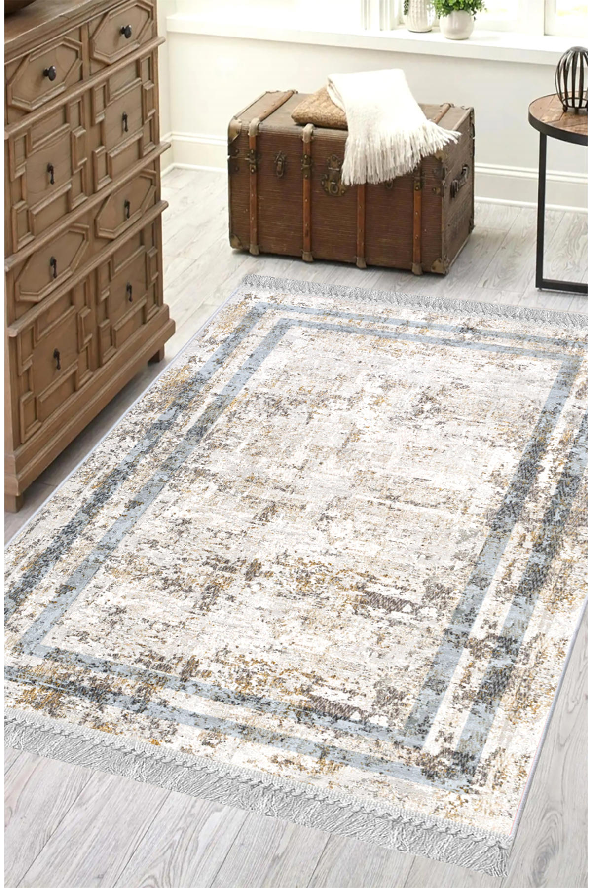 Artizon ART228 Bej 0.8 mm Polyester Toz Tutmaz Yıkanabilir İnce Kaymaz Dot Taban Dikdörtgen Makine Dokuma Salon Halısı 75x230 cm