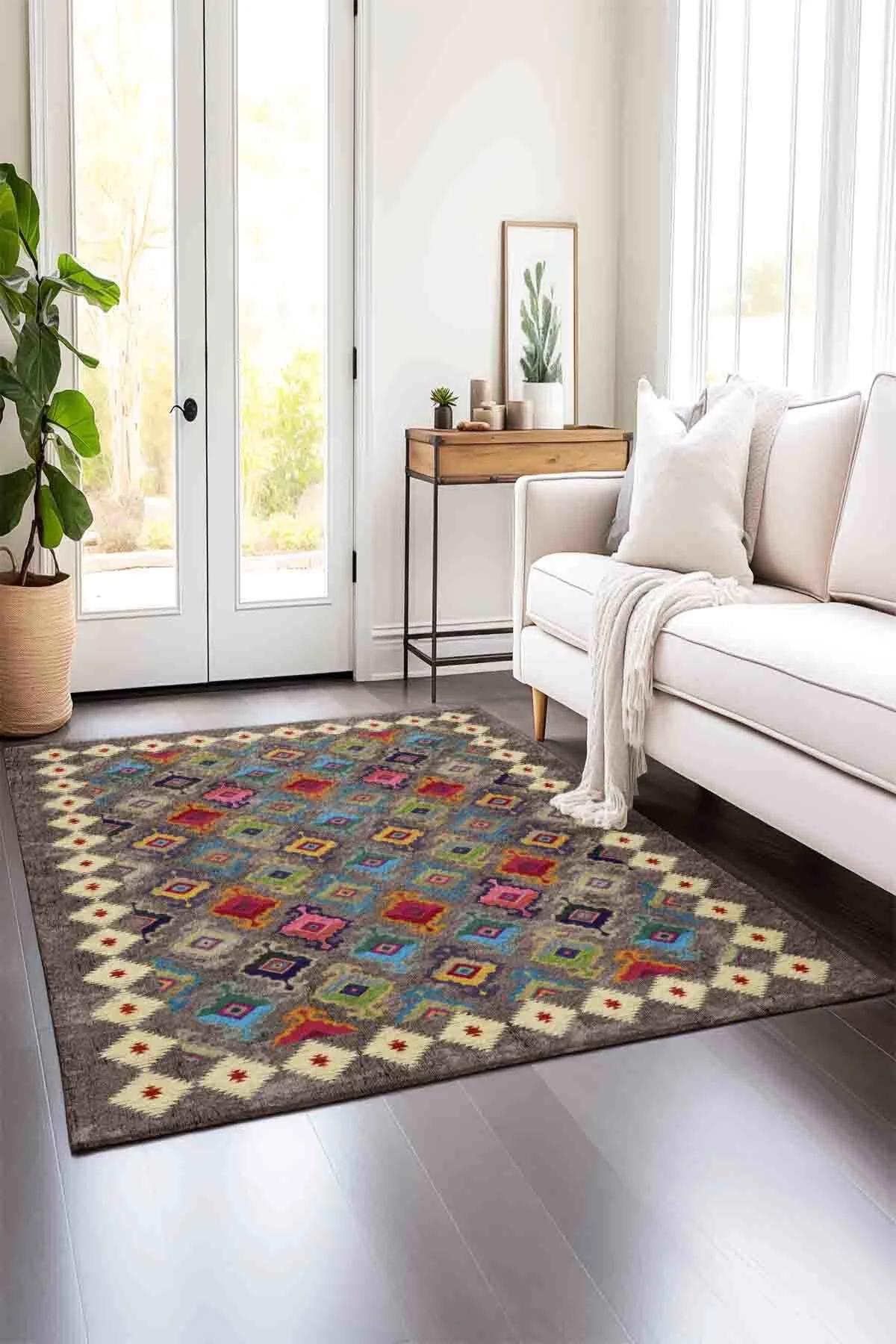 Comotex Krem 7 mm Polyester Antibakteriyel Yıkanabilir Kalın Kaymaz Taban Dikdörtgen Makine Dokuma Salon Halısı 200x600 cm