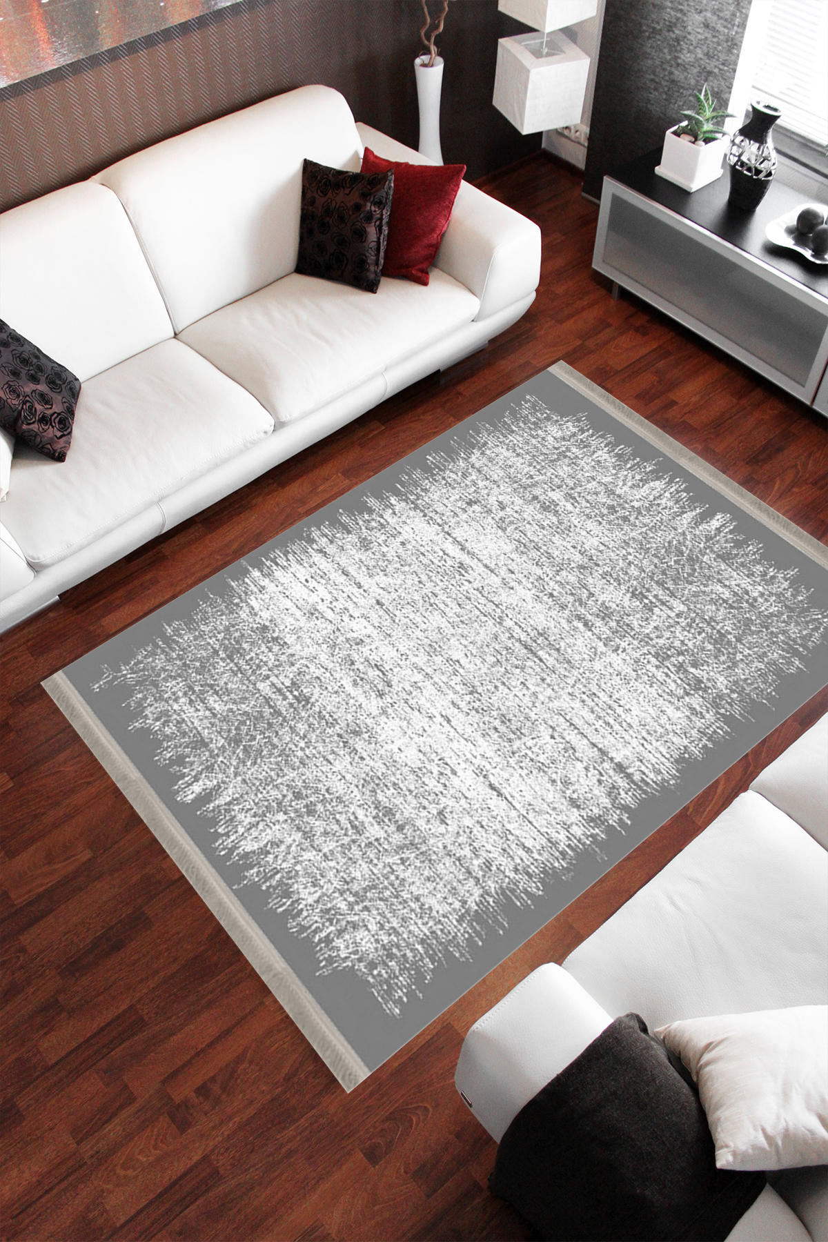 Homier Collection H-DK-5044A Gri 7 mm Pamuk Antibakteriyel Yıkanabilir Orta Kaymaz Dot Taban Dikdörtgen Makine Dokuma Salon Halısı 80x180 cm