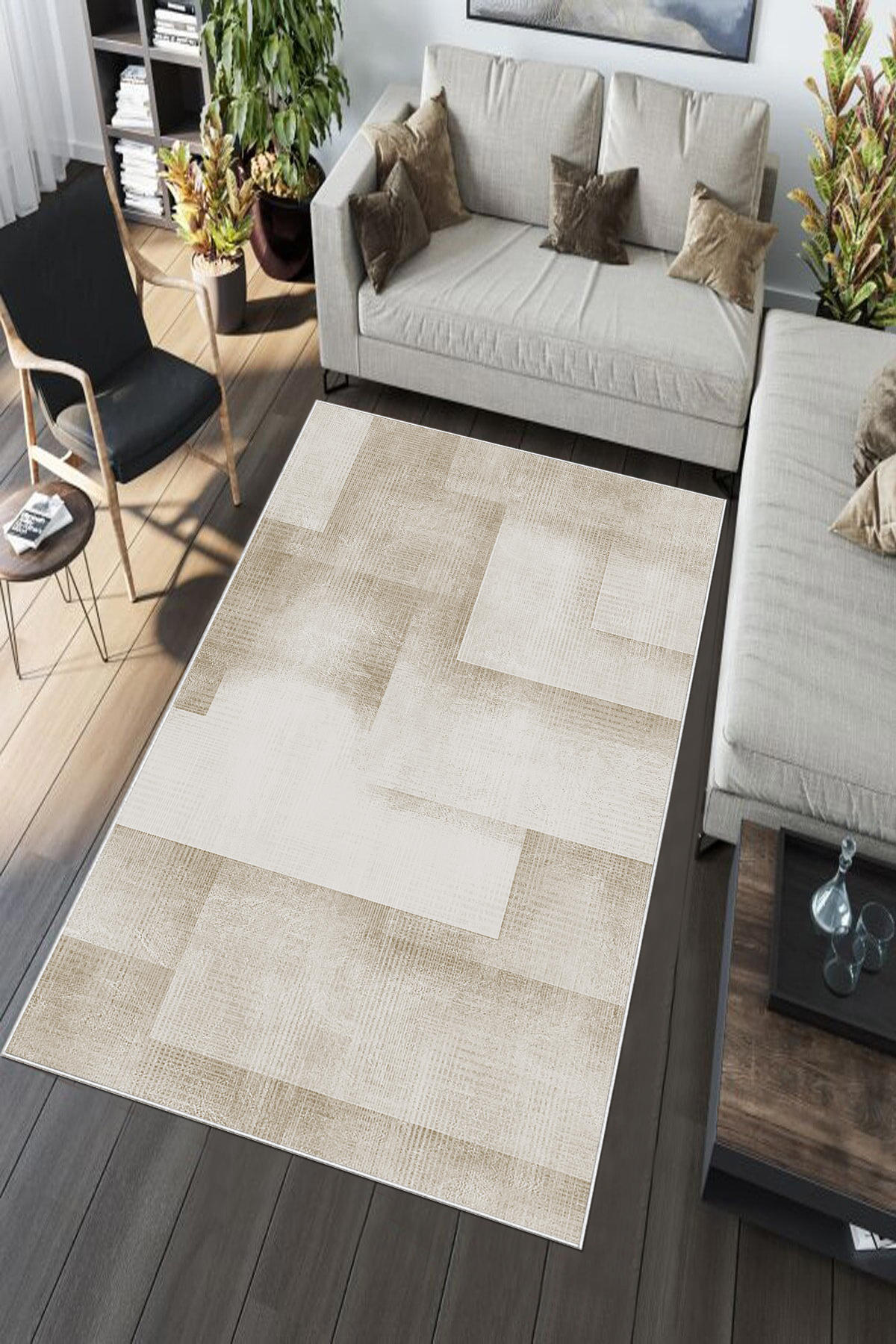 Aldora Bej 0.8 mm Polipropilen Yıkanabilir Orta Kaymaz Deri Taban Dikdörtgen Makine Dokuma Salon Halısı 200x290 cm