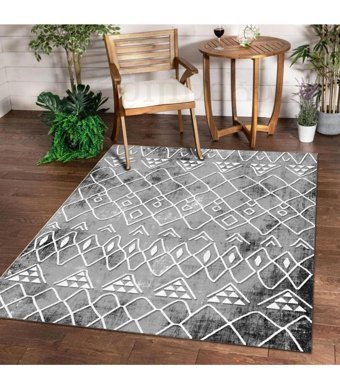 Dijidekor BM004GR Gri 6 mm Polyester Antibakteriyel Yıkanabilir Orta Kaymaz Dot Taban Dikdörtgen Makine Dokuma Salon Halısı 200x290 cm
