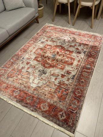 Doruklar Home Collection Krem 0.8 mm Mikropolyester Yıkanabilir Kaymaz Taban Dikdörtgen Makine Dokuma Halı 160x230 cm