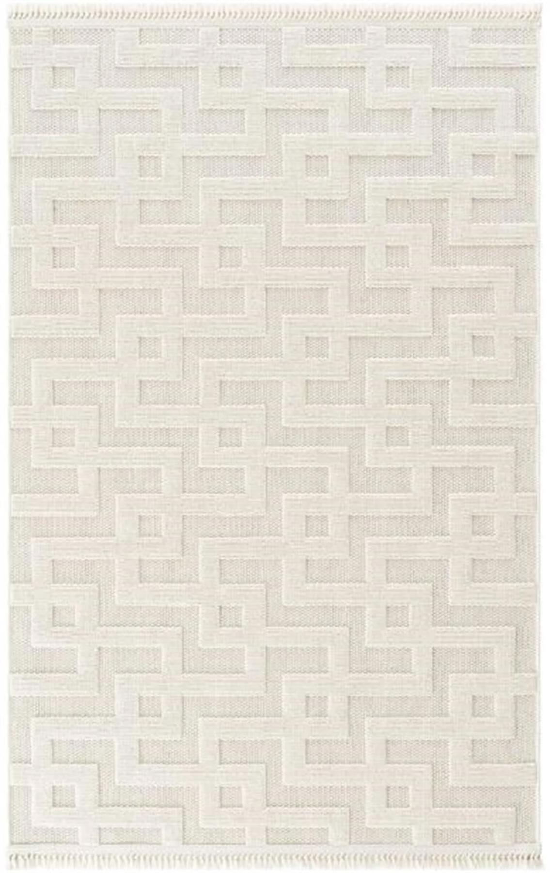 Enti Halı Togo 7511 Beyaz 8 mm Polyester Yıkanabilir Orta Dikdörtgen Makine Dokuma Salon Halısı 160x230 cm