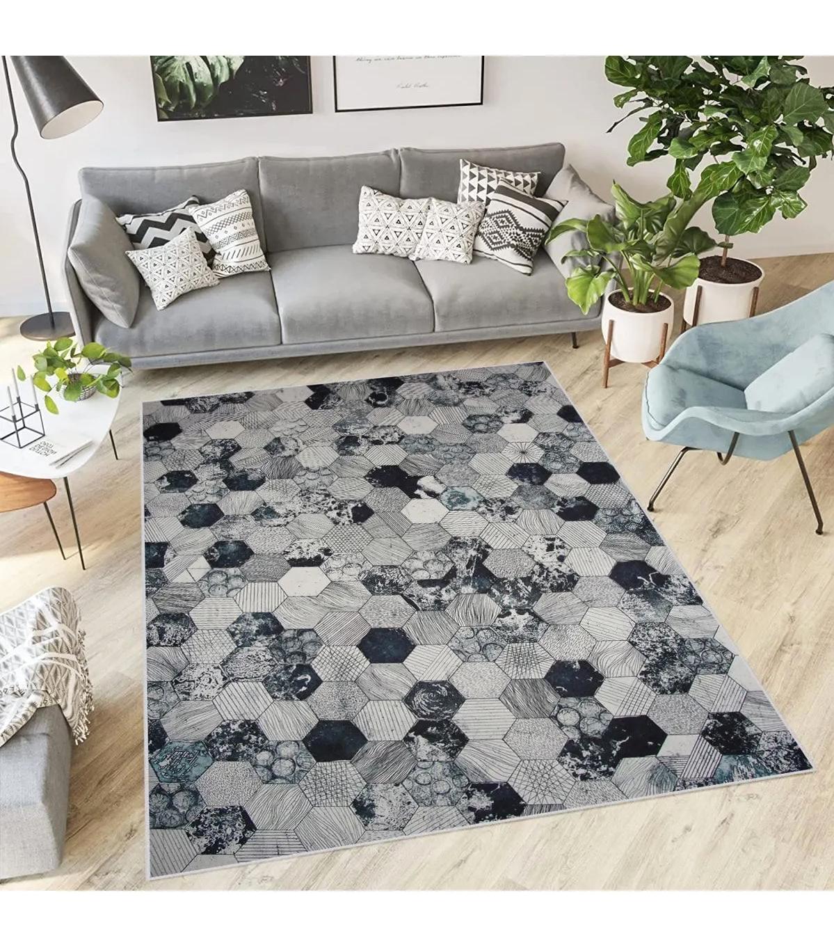 Rovigo Home RVG1865-SD162 Gri 8 mm Polyester Antibakteriyel-Leke Tutmaz-Toz Tutmaz Yıkanabilir İnce Kaymaz Dot Taban Dikdörtgen Makine Dokuma Salon Halısı 200x300 cm