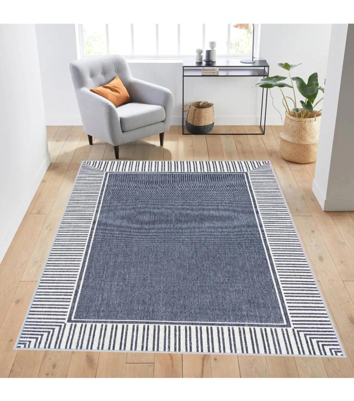 Rovigo Home RVG1718 Beyaz-Gri 8 mm Polyester Leke Tutmaz-Toz Tutmaz Yıkanabilir İnce Kaymaz Dot Taban Dikdörtgen Makine Dokuma Salon Halısı 100x300 cm