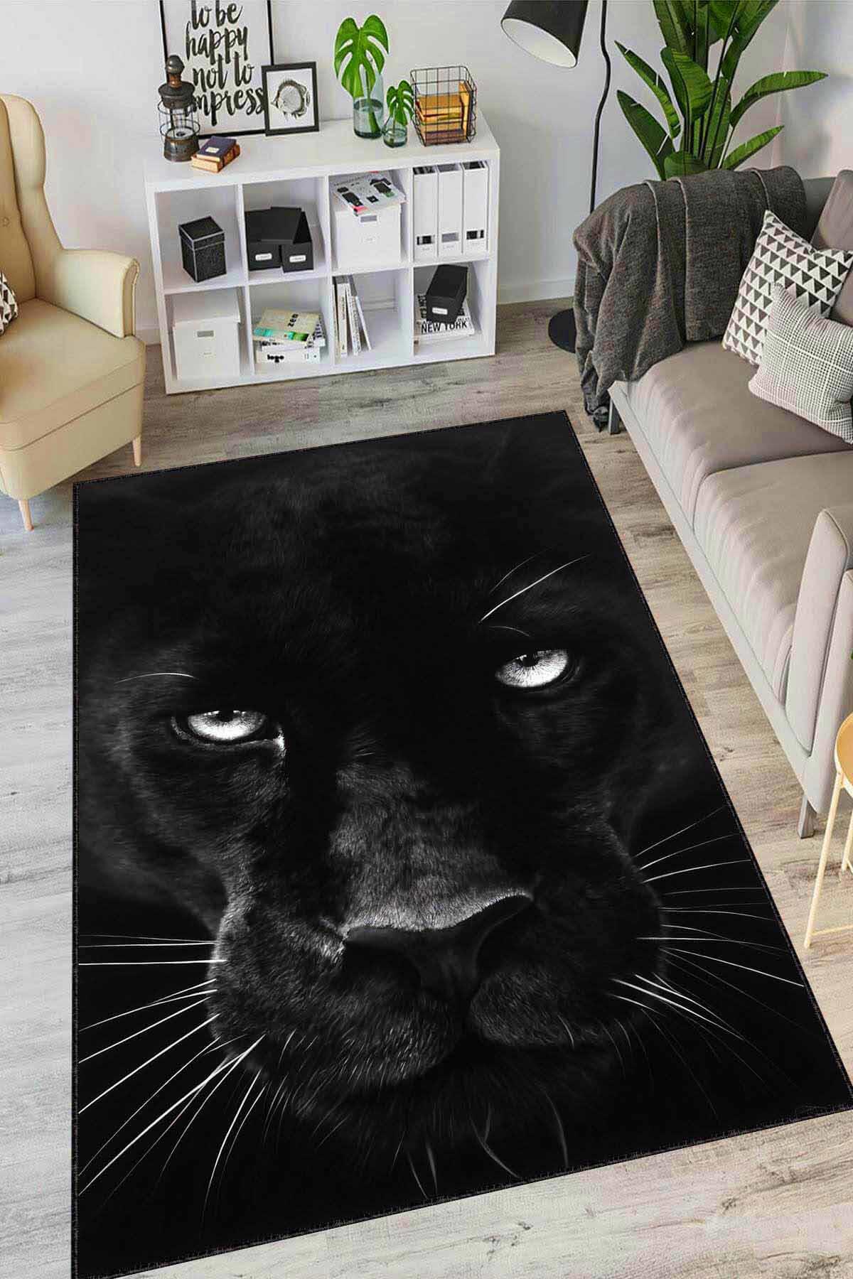 Viva Home AR1169 Siyah 7 mm Mikropolyester Antibakteriyel Yıkanabilir İnce Kaymaz Lateks Taban Dikdörtgen Makine Dokuma Salon Halısı 100x200 cm