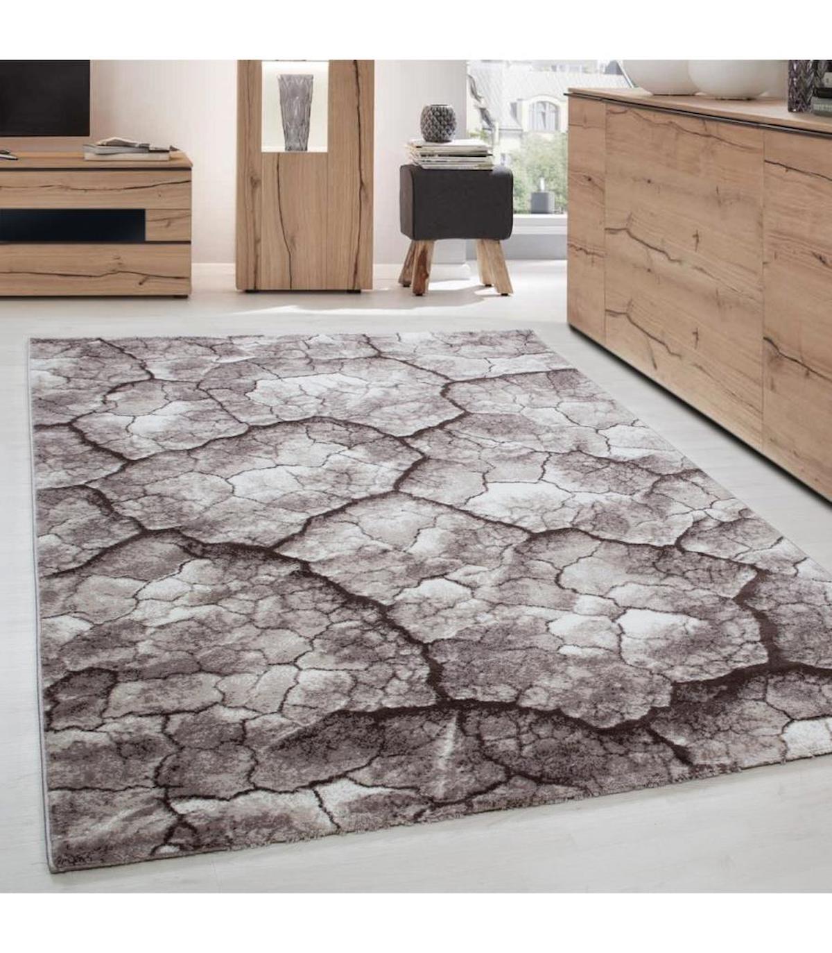 Wide Shop Kahverengi 8 mm Polipropilen Antibakteriyel Yıkanabilir İnce Kaymaz Jüt Taban Dikdörtgen Makine Dokuma Salon Halısı 100x160 cm