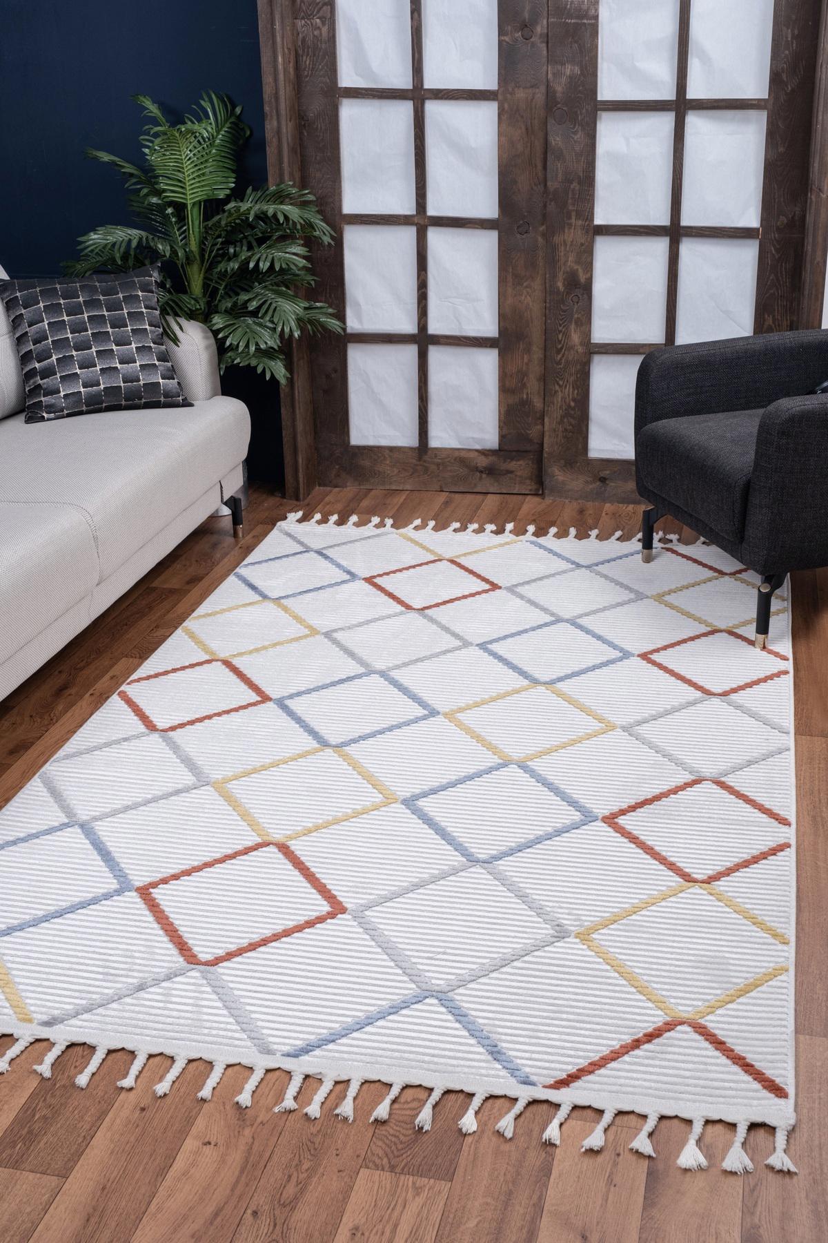 Valery Home Çok Renkli 12 mm Polipropilen Antibakteriyel Yıkanabilir İnce Kaymaz Taban Dikdörtgen Makine Dokuma Salon Halısı 100x200 cm