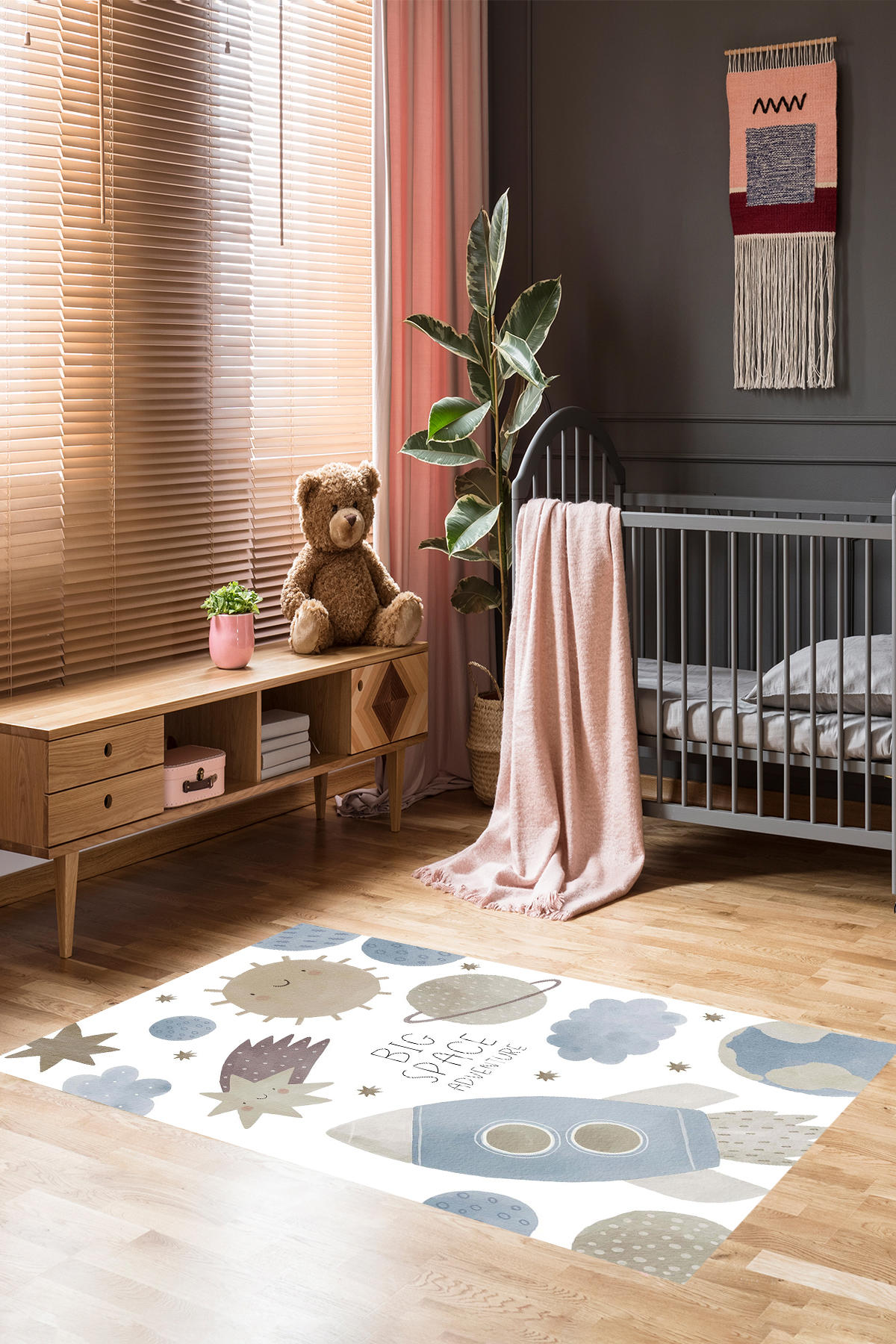Homier Collection H-CK-10192A Krem 7 mm Pamuk Antibakteriyel Yıkanabilir Orta Kaymaz Dot Taban Dikdörtgen Makine Dokuma Çocuk Odası Halısı 80x150 cm