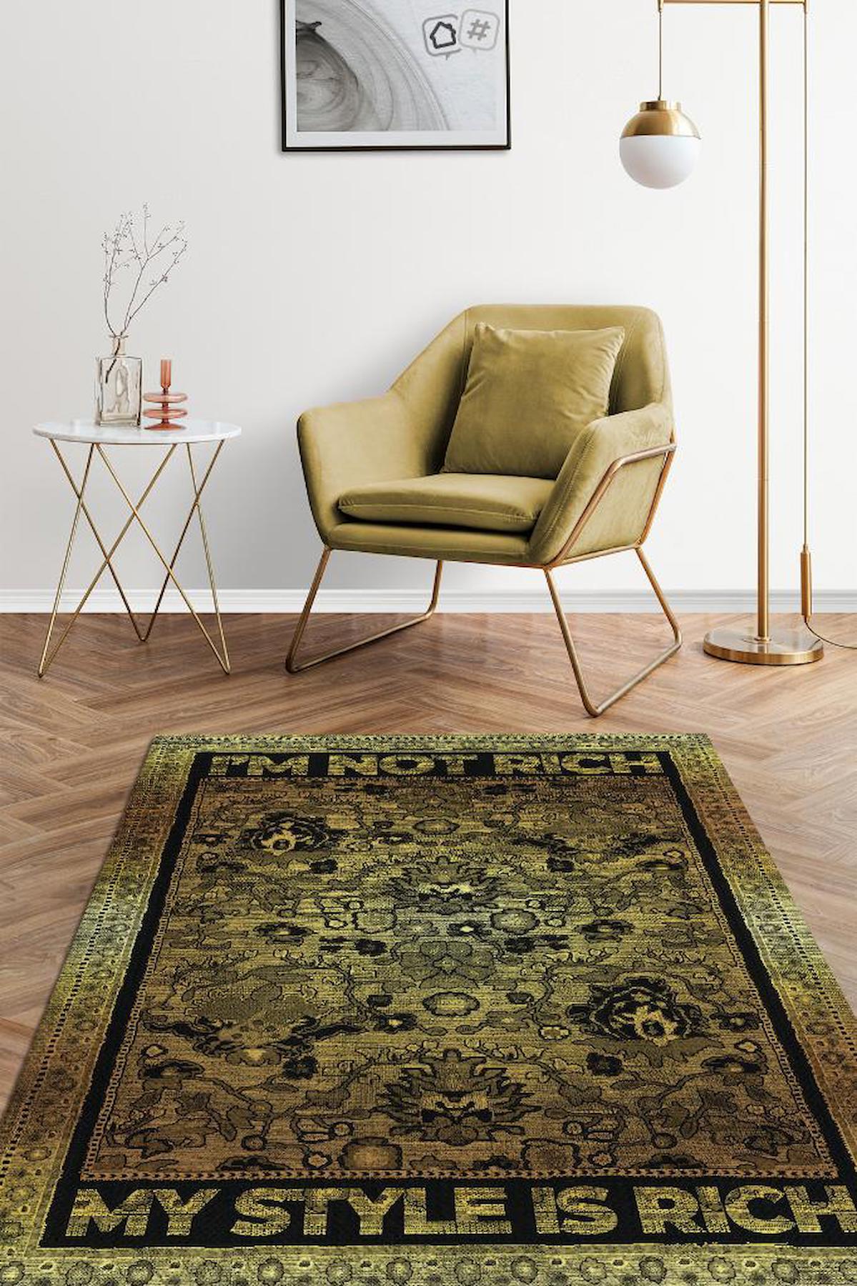 Homshtag Ben Değil Tarzım Zengin Krem 4 mm Pamuk Antistatik Yıkanabilir İnce Kaymaz Dikdörtgen Makine Dokuma Salon Halısı 120x120 cm