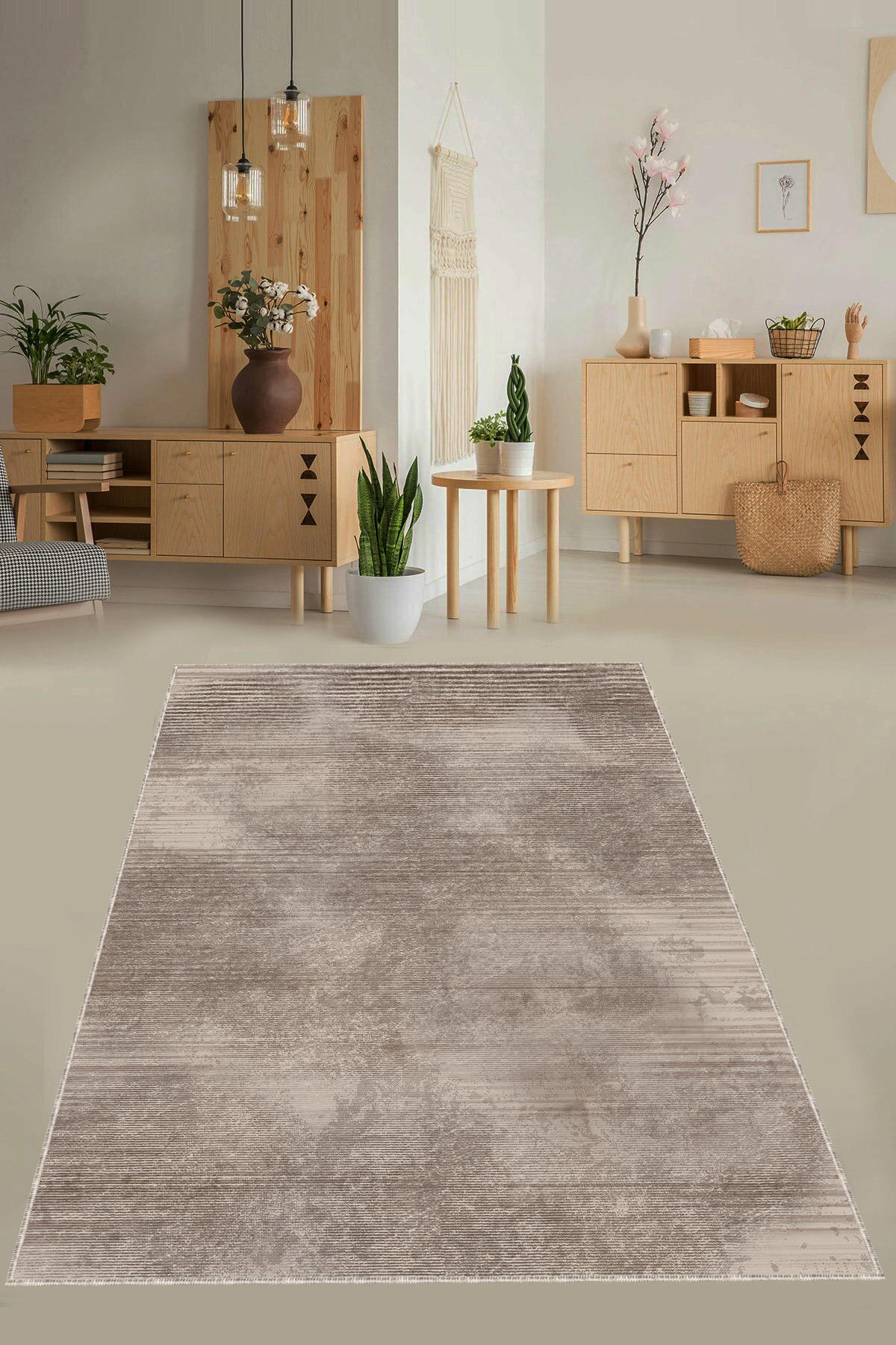 Viva Home AR1432 Kahverengi 7 mm Mikropolyester Yıkanabilir Orta Kaymaz Taban Dikdörtgen Salon Halısı 100x300 cm