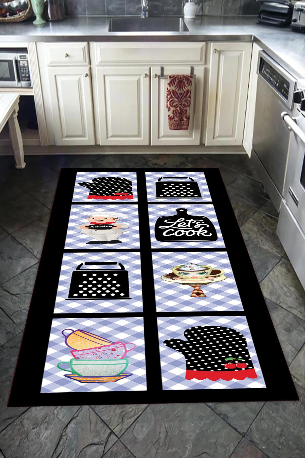 Doruklar Home Collection Çok Renkli 0.7 mm Polyester Yıkanabilir Kaymaz Taban Dikdörtgen Makine Dokuma Halı 80x500 cm