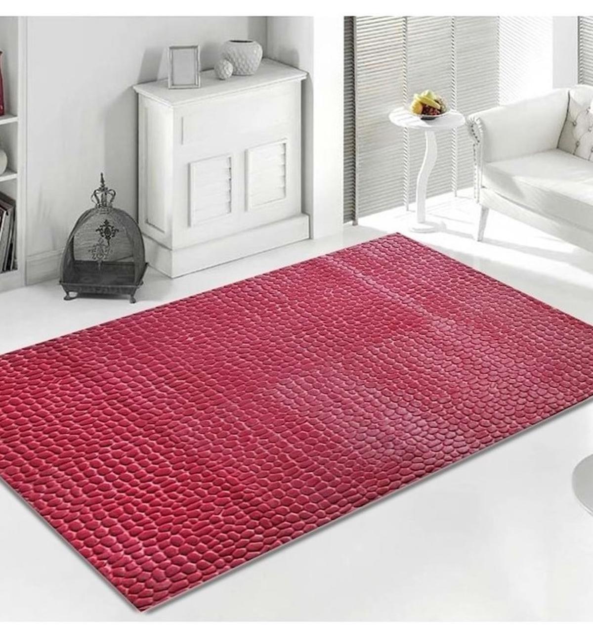 Döpland Firuze Pembe 6-12 mm Polyester Silinebilir Yıkanabilir Orta Kaymaz Dikdörtgen Makine Dokuma Salon Halısı 160x300 cm