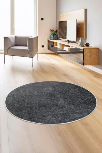 Dijidekor K1290 Antrasit 7 mm Polyester Yıkanabilir Orta Kaymaz Dot Taban Yuvarlak Makine Dokuma Salon Halısı 200x290 cm