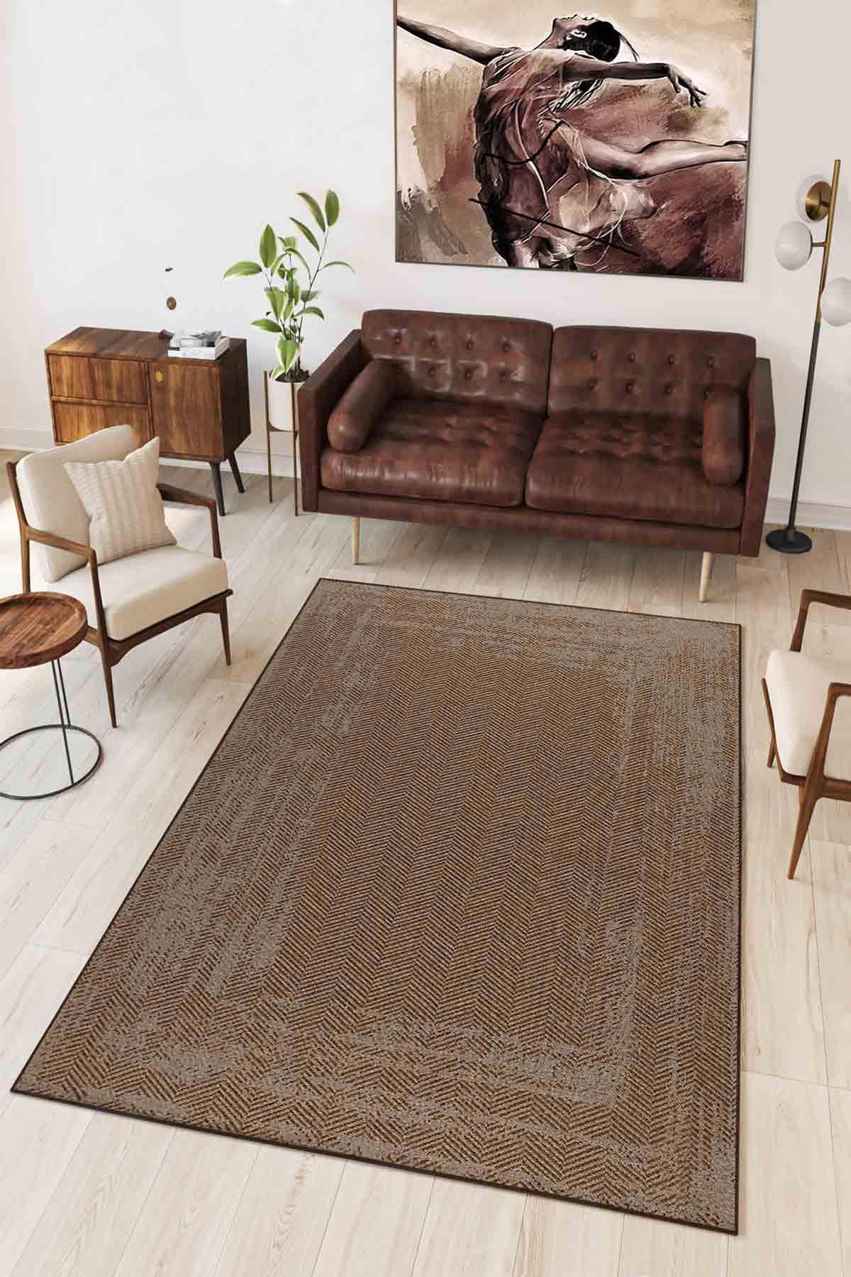 Homefesto Krem 5 mm Polyester Leke Tutmaz Yıkanabilir İnce Kaymaz Taban Dikdörtgen Makine Dokuma Salon Halısı 160x300 cm