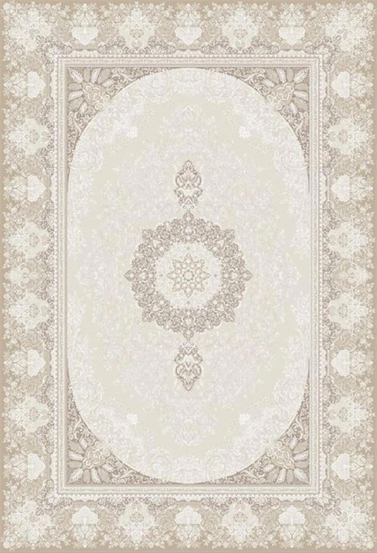 Elexsus Sumatra 3430 Krem 8 mm Viskon Silinebilir Yıkanabilir Orta Kaymaz Dikdörtgen Makine Dokuma Oturma Odası-Salon Halısı 80x300 cm
