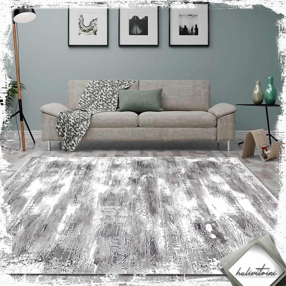 Padişah Eternity Gri 7 mm Akrilik Yıkanabilir İnce Kaymaz Dikdörtgen Makine Dokuma Salon Halısı 200x290 cm
