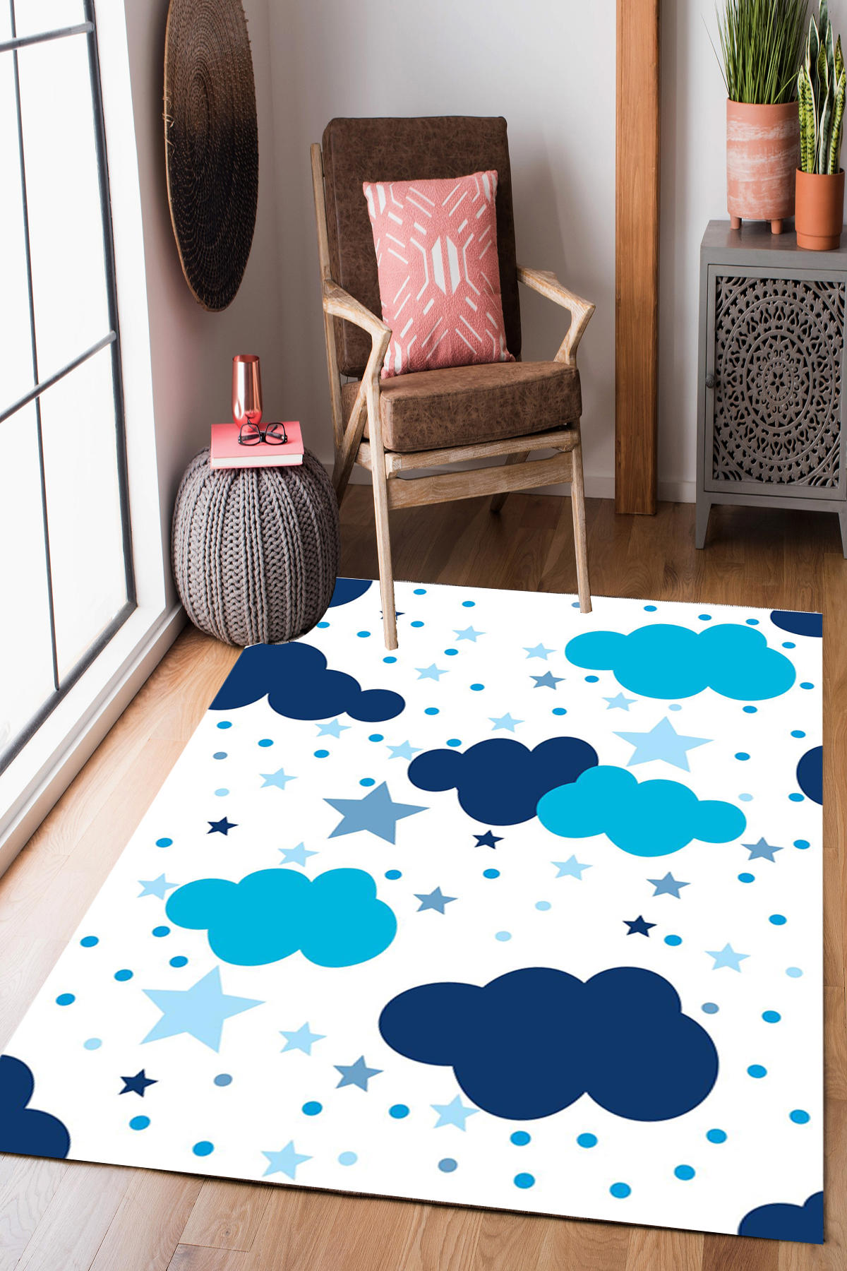 Homier Collection H-CK-10054A Çok Renkli 9 mm Pamuk Antibakteriyel Yıkanabilir Orta Kaymaz Dikdörtgen Makine Dokuma Çocuk Odası Halısı 160x230 cm