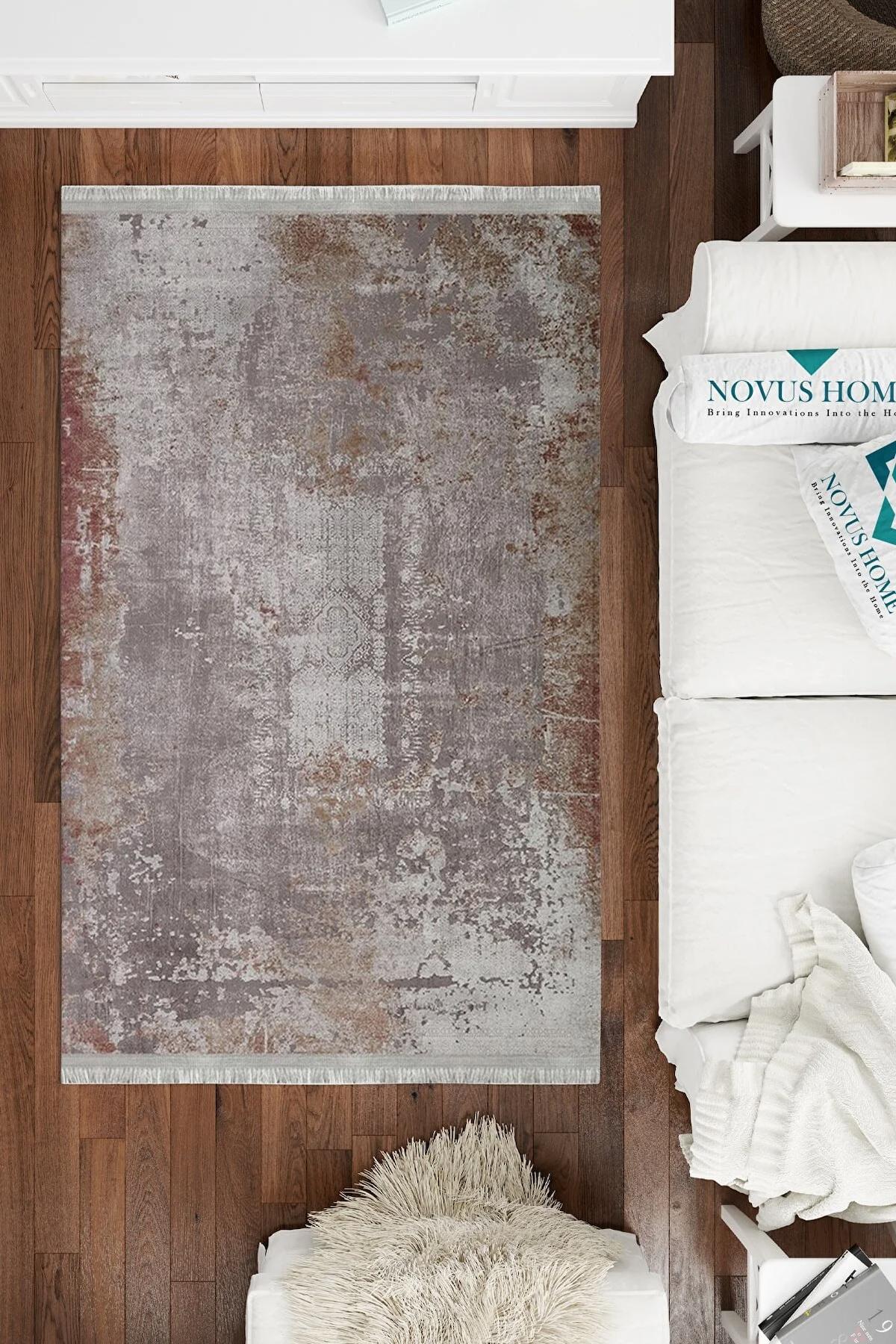 Novus Home Verona Serisi Kahverengi 6 mm Polyester Antibakteriyel-Toz Tutmaz-Yalıtıma Yardımcı Yıkanabilir İnce Kaymaz Taban Dikdörtgen Makine Dokuma Antre-Salon-Yatak Odası Halısı 100x300 cm