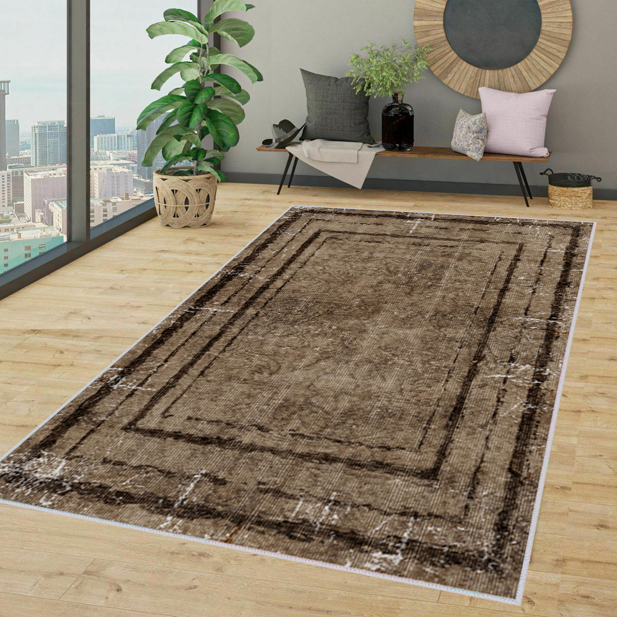 Rovigo Home RVG1374-HT974 Çok Renkli 8 mm Polyester Antibakteriyel-Leke Tutmaz-Toz Tutmaz Yıkanabilir İnce Kaymaz Dot Taban Dikdörtgen Makine Dokuma Salon Halısı 100x300 cm