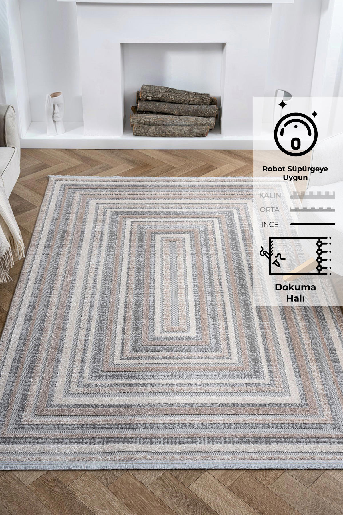Konfor Halı Value 9905 Krem 5 mm Polyester Yıkanabilir Dikdörtgen Makine Dokuma Salon Halısı 120x160 cm