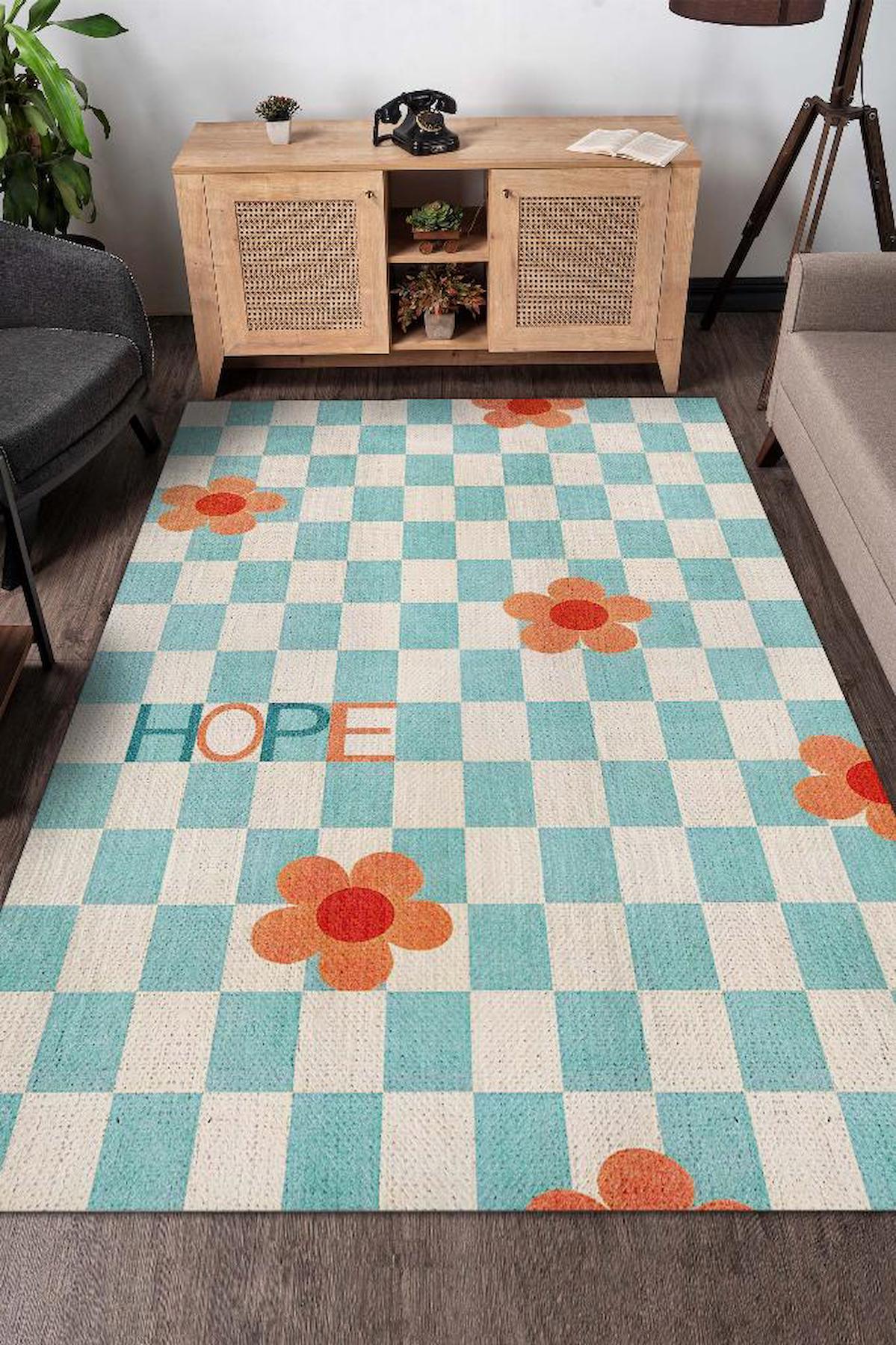 Homshtag Umut Krem 4 mm Pamuk Antistatik Yıkanabilir İnce Kaymaz Dikdörtgen Makine Dokuma Oturma Odası Halısı 100x200 cm