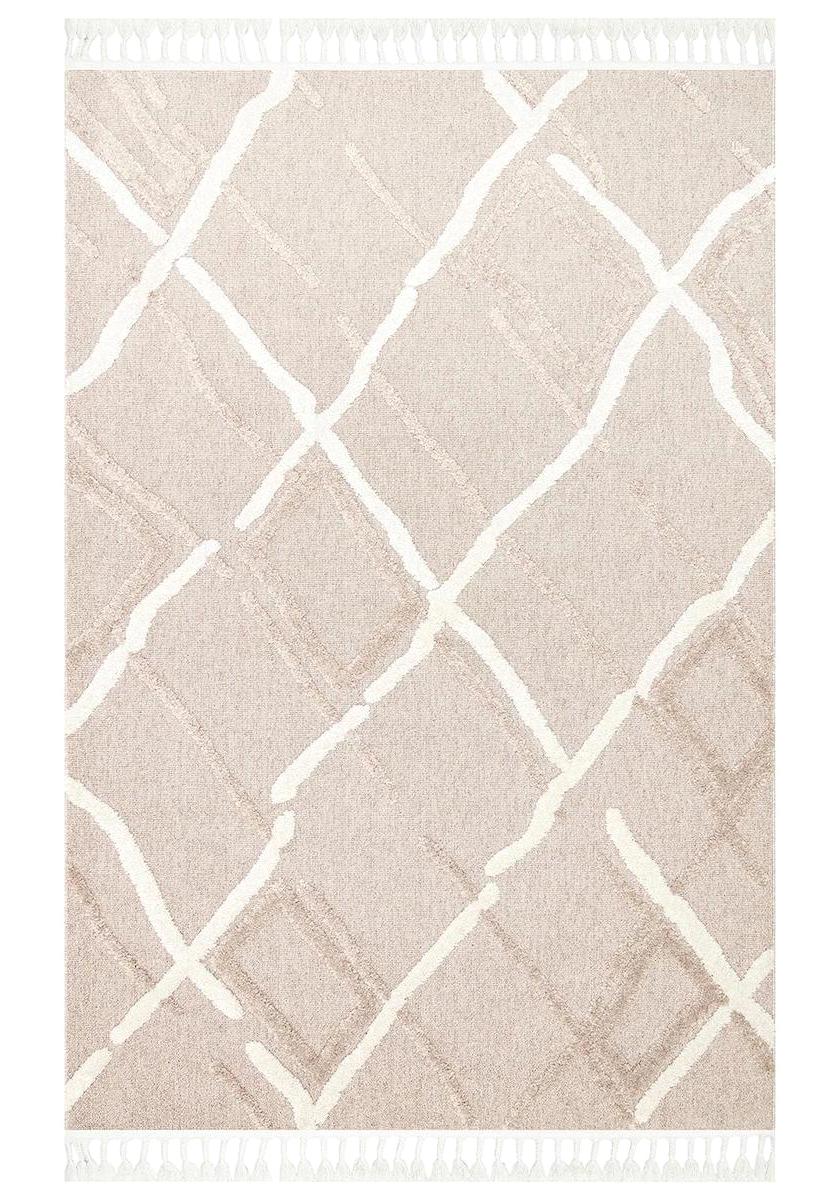 Eko Halı Terazzo TRZ03 Krem 12 mm Polyester Silinebilir Yıkanabilir Kalın Kaymaz Dikdörtgen Makine Dokuma Oturma Odası-Salon Halısı 80x200 cm