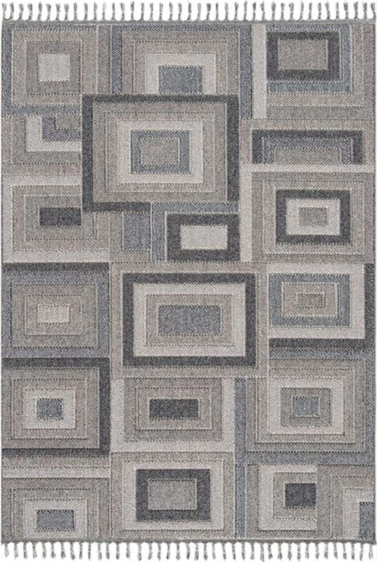 Enti Halı Bukle 1404 Gri 7 mm Polyester Toz Tutmaz Yıkanabilir Orta Dikdörtgen Makine Dokuma Salon Halısı 80x120 cm