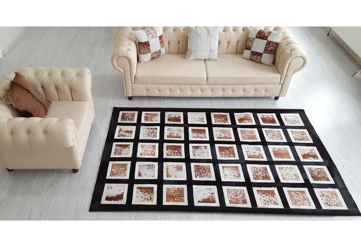 Leatinn Kahverengi Deri Antibakteriyel Yıkanabilir Kaymaz Taban Geometrik Dikdörtgen El Dokuması Salon Halısı 200x290 cm