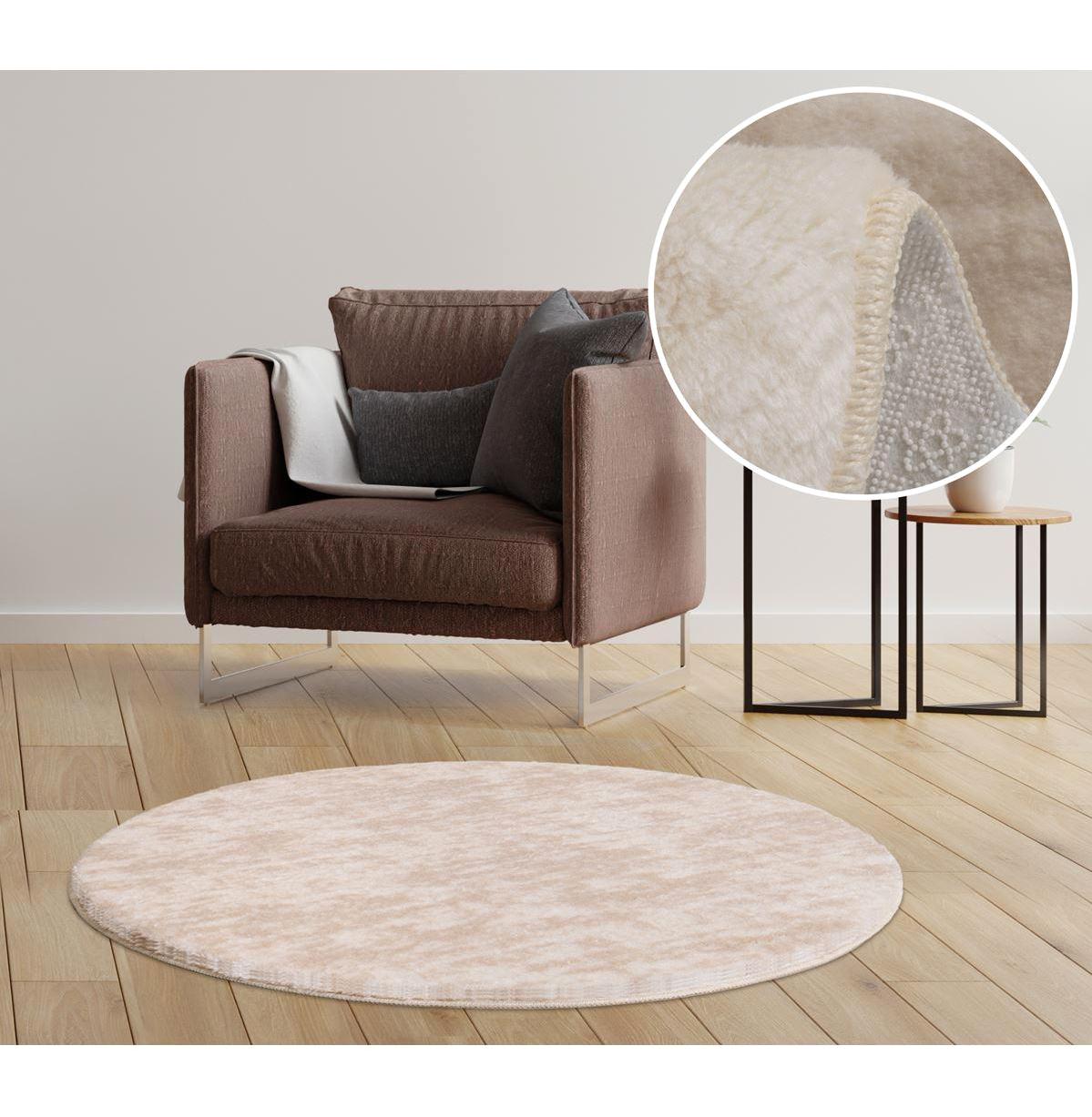 My Evilla Krem 14 mm Polyester Leke Tutmaz Yıkanabilir Kalın Kaymaz Jel Taban Oval Makine Dokuma Yatak Odası Halısı 80x150 cm